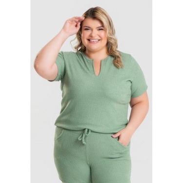 Imagem de Blusa feminina Plus Size em Ribana Santorini Detalhe no Decote - Serena-Feminino