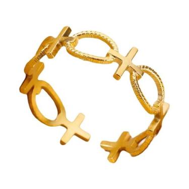 Imagem de Anel Cruz Vintage Em Aço Inoxidável Dourado Para Mulheres, Anel Ajustá