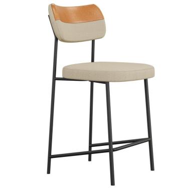 Imagem de Banqueta Baixa Bar Cozinha Sala De Jantar Whisky Melina L02 Couríssimo Whisky Linho Bege - Lyam Decor