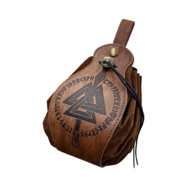 Imagem de Bolsa De Couro Vintage Para Adultos, Saco De Cordão Com Runas Vikings,