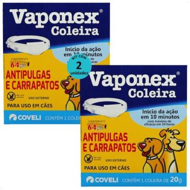 Imagem de Coleira antipulgas e carrapatos vaponex coveli 64cm 20g para cães kit 