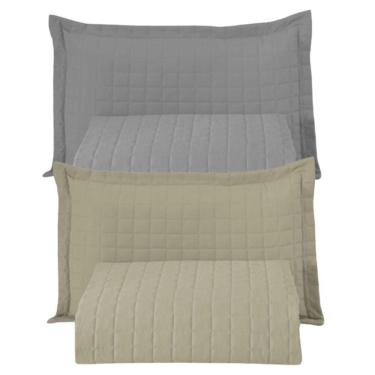 Imagem de Combo 2 Kit Cobre Leito Colcha Monaco Solteiro Dupla Face Cinza Cáqui 100% Poliéster