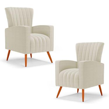 Imagem de Kit 02 Poltronas Decorativas Melody Com Pés Palito Bouclê Bege - Abmaza