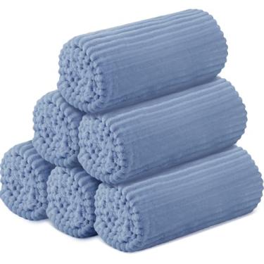 Imagem de Buryeah 6 mantas de flanela a granel 127 x 152 cm, cobertor de festa do pijama ao ar livre para casamento, leve, certificado Oeko-tex Standard 100 para presentes de sofás sem-teto (azul royal)