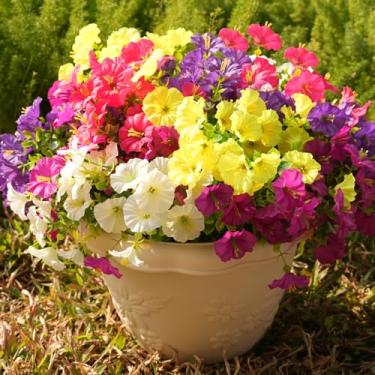 Imagem de Fanfantoey Flores artificiais para ambientes externos, plantas falsas resistentes a UV, decoração externa, 20 peças de glória da manhã de seda realista para varanda, pátio, jardins, caixa de janela