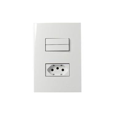 Imagem de Interruptor Duplo Simples 10a E Tomada 2p+t 10a Margirius Sleek Com Placa 4x2 Branco
