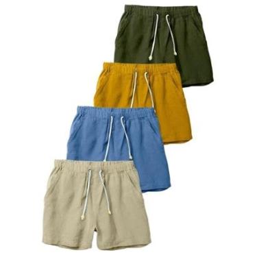 Imagem de Kit 4 Bermuda Masculina Linho Premium com Elástico na Cintura e Bolsos-Masculino