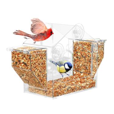 Imagem de Alimentadores de pássaros para atividades ao ar livre - caixa de alimentação transparente com ventosa, alimentador de pássaros de acrílico à prova de esquilos | para jardim de tentilha, visualização