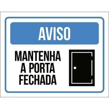 Imagem de Kit 5 Placa Acm Azul Mantenha Porta Fechada Ícone 18X23 - Sinalizo