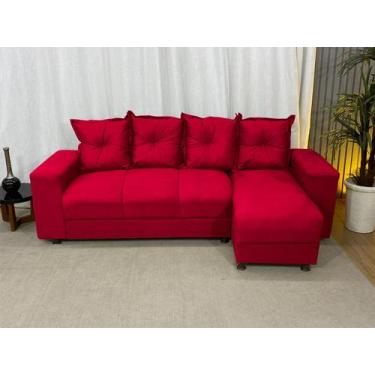 Imagem de Sofá de 4 lugares com Chaise Espaçoso Barato Vermelho - MULTI MÓVEIS
