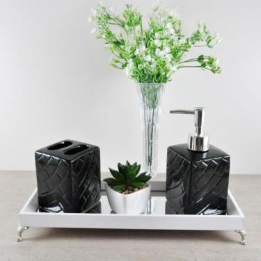 Imagem de Bandeja Espelhada Lavabo Banheiro "SLIN" madeira Branca 12x32x4cm pés 