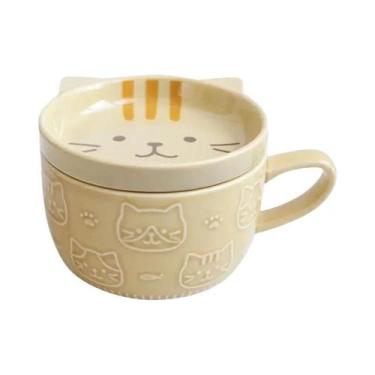 Imagem de Caneca De Cerâmica Com Tampa De Gato Fofo, Estética Elevada, Desenho A