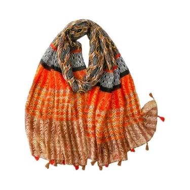 Imagem de Cachecol Aztec Paisley Floral Com Franjas, Viscose, Pashmina, Hijab 18