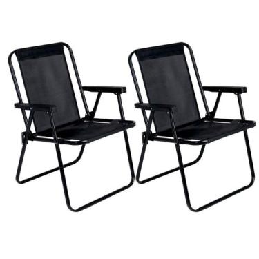 Imagem de Kit com 2 Cadeiras de Praia Alta Mor Preta Dobrável em Aço