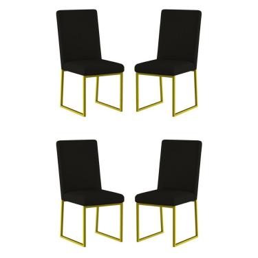 Imagem de Kit 4 Cadeiras Para Mesa De Jantar Base Industrial Dourado Balaqui Preto