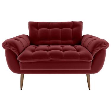 Imagem de Sofá 2 Lugares Pequeno 1,25 Pés Em Madeira Maciça Xangai Veludo Vermelho Matrix Veludo Vermelho