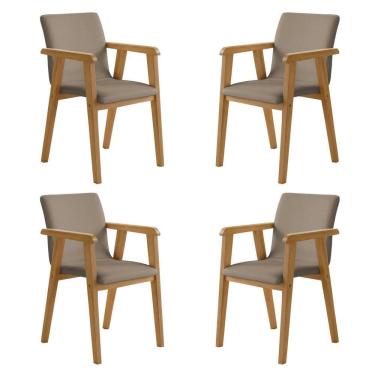 Imagem de Kit 4 Cadeiras com Braço para Sala de Jantar Pés Madeira Maciça Flora Cinamomo/Bege