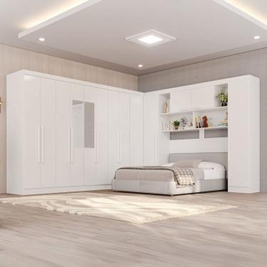 Imagem de Guarda-roupa de Canto com Espelho Modulado 11 Portas 4 Gavetas Portugal Branco