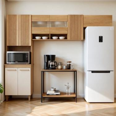 Imagem de Cozinha Completa Modulada 3 Peças 8 Portas Detalhes Fresados Cristal Cinamomo/Off White