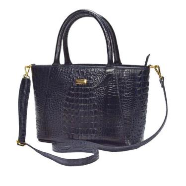 Imagem de Bolsa Couro Legítimo Feminina Transversal Tiracolo Tote Azul - Madamix