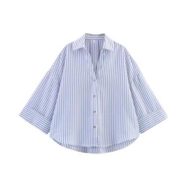 Imagem de Camisa Oversized De Linho Amarelo Para Mulheres, Manga Larga, Casual, 