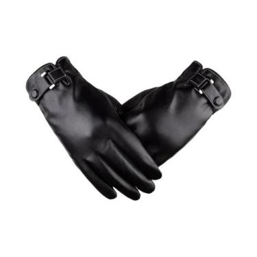 Imagem de Luvas Térmicas De Couro Pretas Para Homens, Quentes Para O Inverno, À 