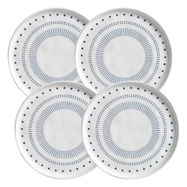 Imagem de Jogo 4 Pratos para Sobremesa Cerâmica 21,5cm Branco e Azul Porto Brasil Bio Astral