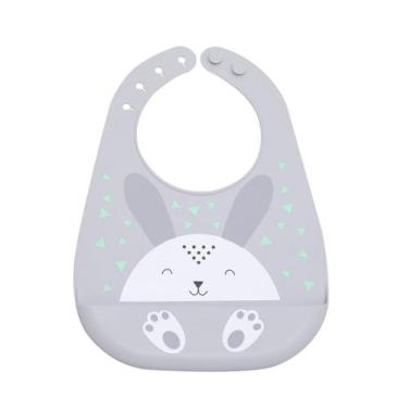 Imagem de Babador de Silicone Com Bolso Bebê Mami Bichuus Papi 20x29cm, Cinza