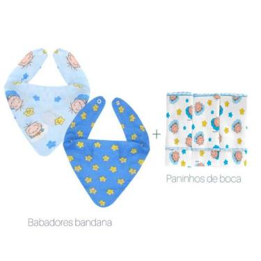 Imagem de Babador bandana + pano de boca turma da mônica algodão incomfral, AZUL