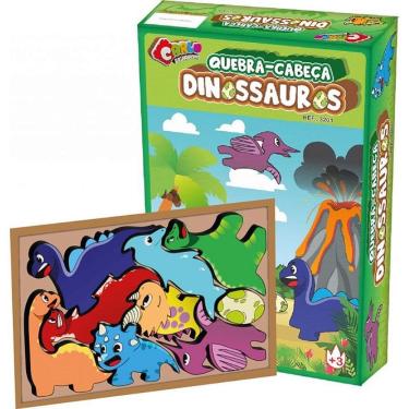 Imagem de Quebra-cabeça Educativo Encaixe Dinossauros 9 Peças em MDF Colorido Carlu Brinquedos
