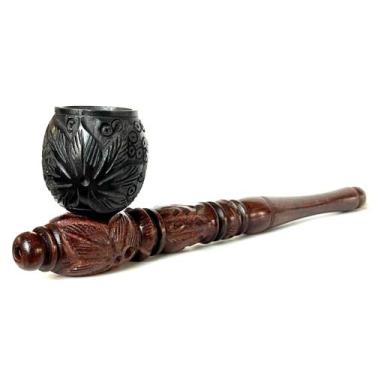 Imagem de Cachimbo de madeira natural entalhada à mão 15 cm presente único - Mar