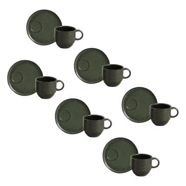 Imagem de Conjunto de Xícaras de Chá com Pires Greenery para Chá em Stoneware Resistente e Sustentável Uso em Micro-ondas