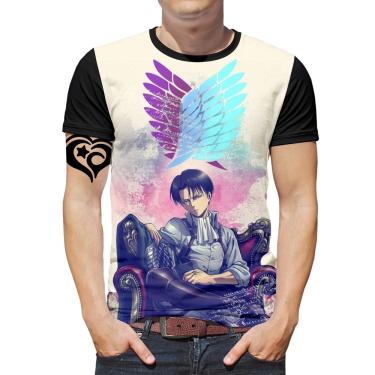 Imagem de Camiseta Attack on Titan plus size Masculina Blusa Levi