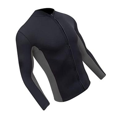 Imagem de YIJU Top de roupa de, jaqueta de manga comprida masculina/, roupas de neoprene de 3 mm com zíper frontal para natação, surf e, Cinza Preto XXXL