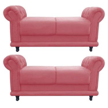 Imagem de Kit 02 Recamier Barcelona Namoradeira Calçadeira Suede Rose
