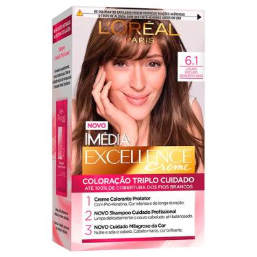 Imagem de Kit Tintura Imédia Excellence L`Oréal Louro Escuro Acinzentado 6.1