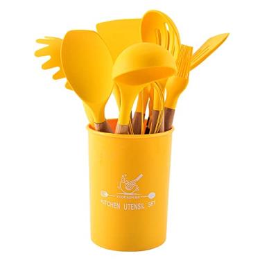 Imagem de FUYTERY 11 Pcs Cozinha colorida Conjunto de Cozinha Silicone Resistente ao Calor Colher de Pá (Amarelo)