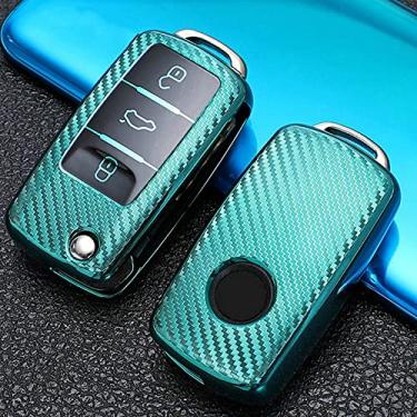 Imagem de CSHU TPU Porta-chaves do carro Porta-chaves com anel, adequado para VW Volkswagen Polo Tiguan Passat B5 B6 B7 Golf 4 5 6 MK6 Jetta Lavida Skoda Octavia, verde