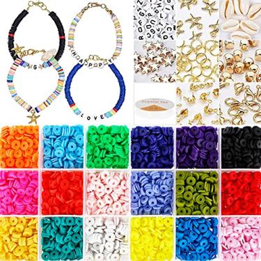 Imagem de 4870 Pçs Grânulos de Argila Heishi Plana Redondo Polímero Grânulos Espaçadores de Argila 6 mm para DIY Joias Fazendo Pulseiras (Multi)