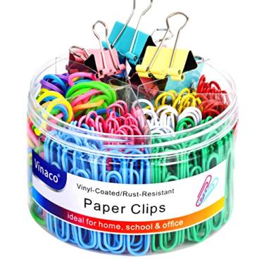 Imagem de Vinaco 300 pçs clipes de papel e clipes de fichário tamanhos variados, clipes de papel coloridos (5 cm grande/1,3 cm médio), clipes de fichário (1" médio/1,9 cm mini) e elásticos para escola de escritório em casa