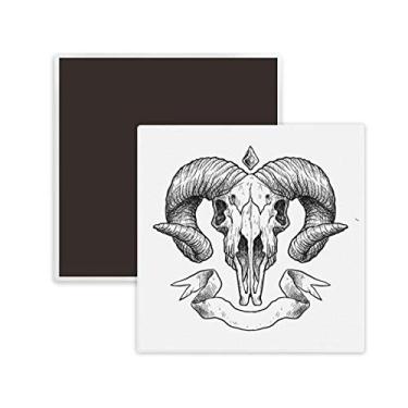 Imagem de Ilustrações de desenho de animais de crânio de cabra quadrado cerâmica ímã de geladeira lembrança