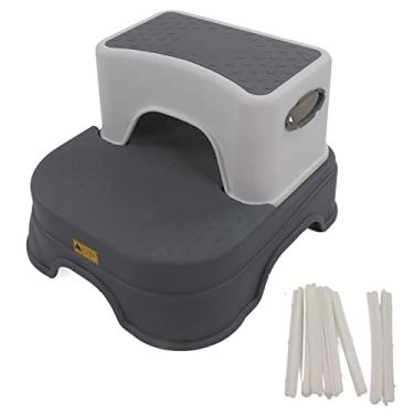 Imagem de Banquinho de degrau infantil duplo antiderrapante em altura ajust¨¢vel base alargada ergon?mico banquinho de degrau infantil 2 camadas destac¨¢vel banquinho de d(Gray),banquinho infantil banquinho,