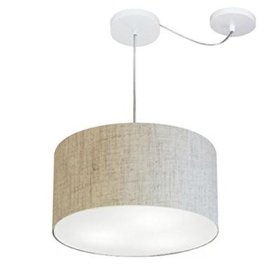 Imagem de Lustre Cilíndrico com Desvio de Centro Cúpula Tecido 40x21, Vivare Iluminação, Pendente4256 RST, Rustico Bege, Médio