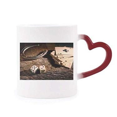 Imagem de Caneca sensível ao calor para jogos de pôquer de dados com foto sensível ao calor Copo de grés que muda de cor vermelha