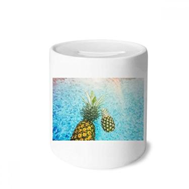 Imagem de DIYthinker Caixa de moedas de cerâmica com imagem de abacaxi, frutas vermelhas, caixa de dinheiro azul para presente de cofrinho