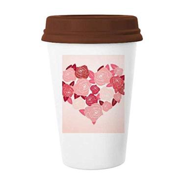 Imagem de Caneca de cerâmica em forma de coração de rosas para o dia dos namorados, copo de café