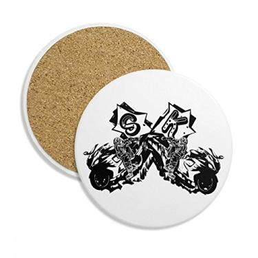 Imagem de Caneca preta para motocicleta, estampa de motocicleta, porta-copos, caneca de proteção de mesa, pedra absorvente
