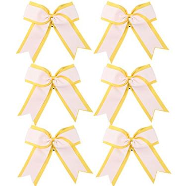 Imagem de 20 cm, 2 cores, 2 camadas, 6 peças, laço de líder de torcida, suporte de rabo de cavalo, laços de torcida, laço elástico para cabelo para torcida de colégio, Yellow/White
