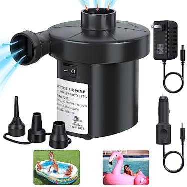 Imagem de KAR4KLEANER Bomba de ar elétrica para colchão de ar inflável, bomba de ar com 3 bocais, deflator inflador para camas de ar, anel de natação, brinquedos infláveis de piscina, 110 V CA/12 V CC (50 W)