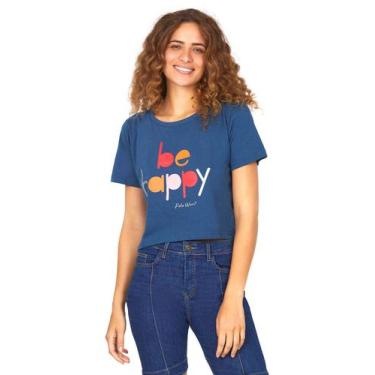 Imagem de Camiseta Feminina Malha Collection Be Happy Polo Wear Azul Escuro